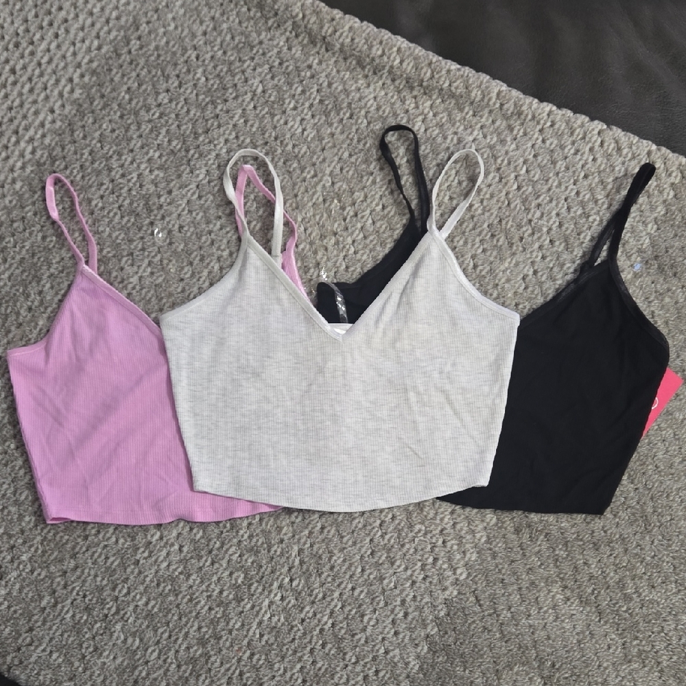 3 For 20 Set Of Three Bozzolo Pink, White and Black Crop Tops